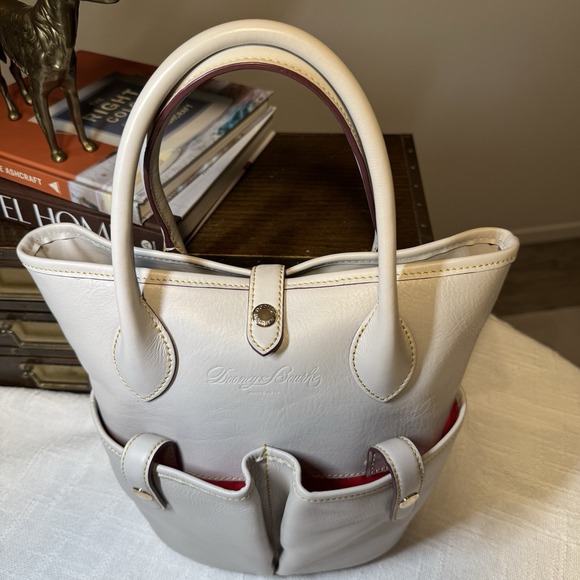 Dooney & Bourke Florentine Vacchetta Small Pocket Satchel Gray Italian Leather - Picture 5 of 16